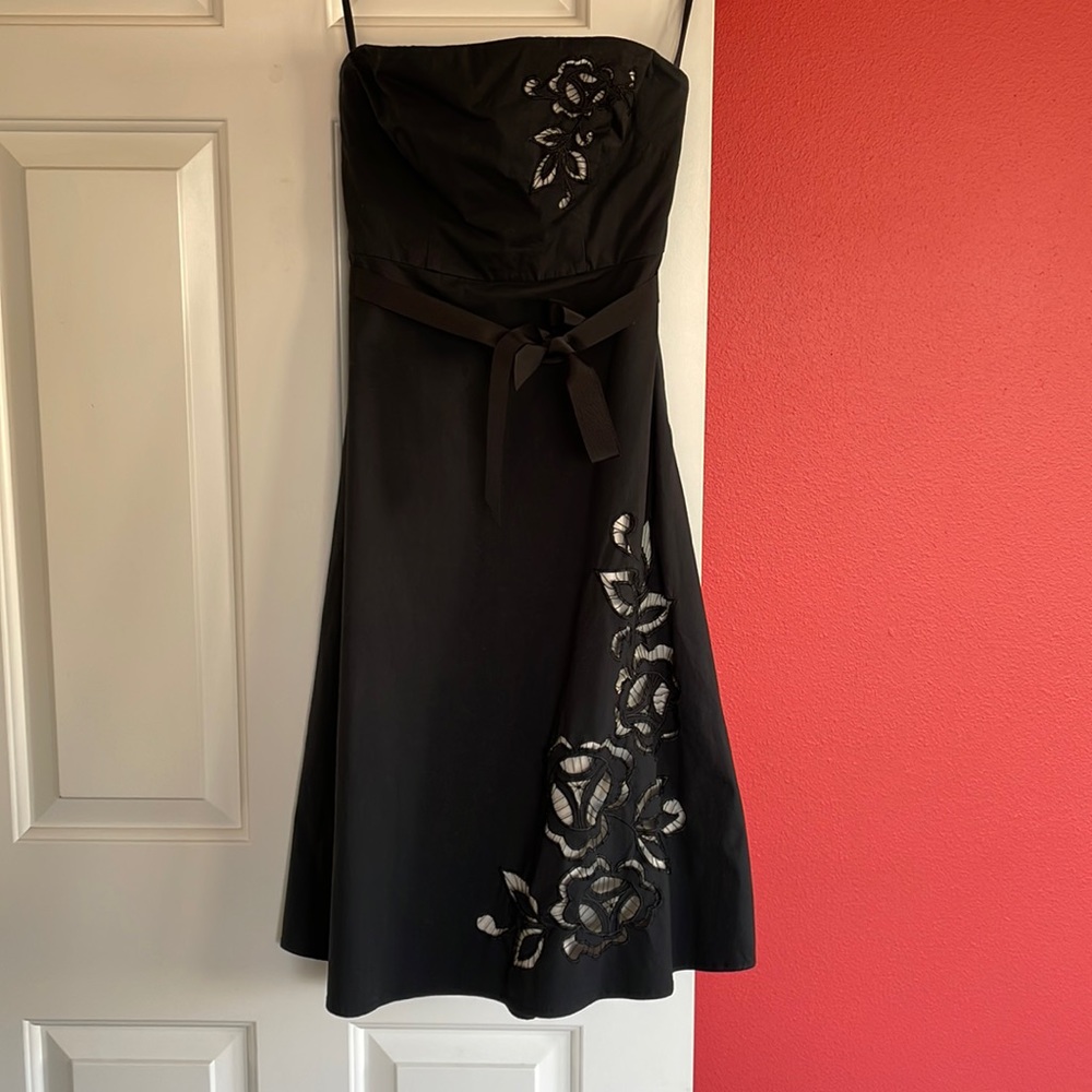 Strapless Black and Tan fit and flare dress